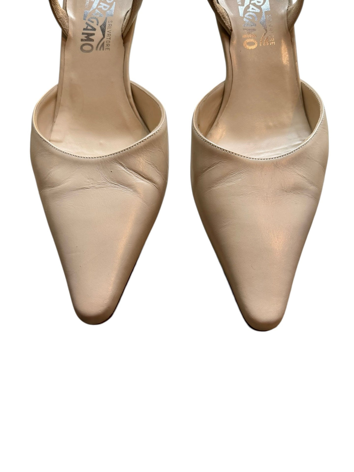 Salvatore Ferragamo ivory slingback heels (8.5)