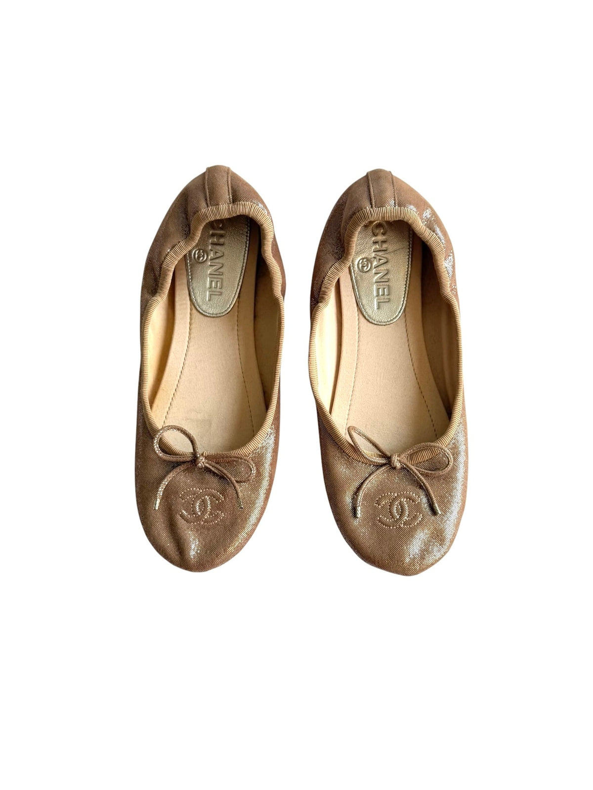 Chanel metallic rose gold ballerina flats (37)
