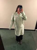 Mint silk tunic with pink flowers - TUV #256789