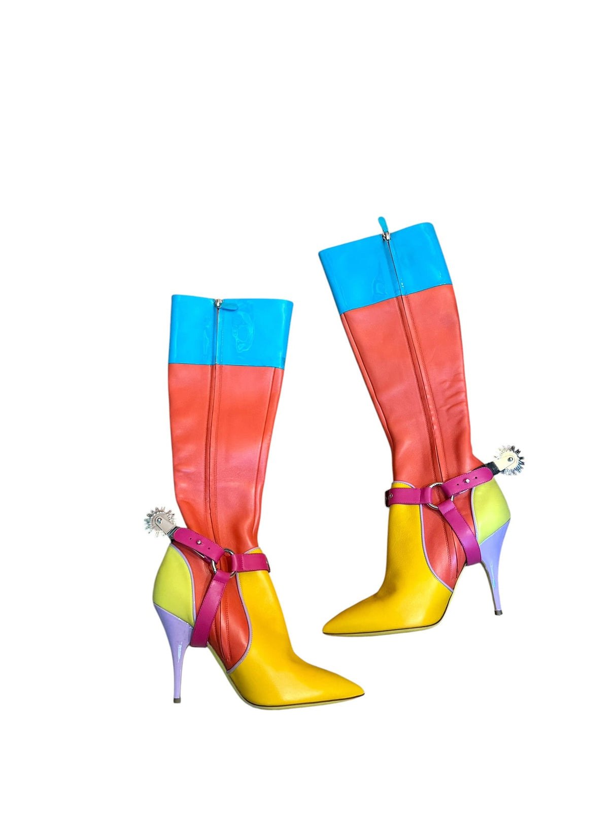 Moschino color block cowboy spur boots (40)