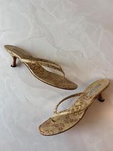 Manolo Blahnik EU 40.5 Gold Brocade Thong Sandal