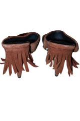 Giuseppe Zanotti brown suede heels with silver studs and fringes (35)