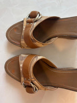Coach US 7 Tan Monogram Canvas Wedge Mule