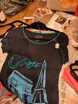 Black Paris Graphic Tee with Blue Lettering