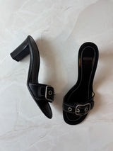 Coach US 8 Black Leather Open Toe Block Heel Mule