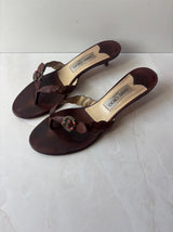 Jimmy Choo EU 39.5 Brown Leather Braided Thong Kitten Heel Sandal