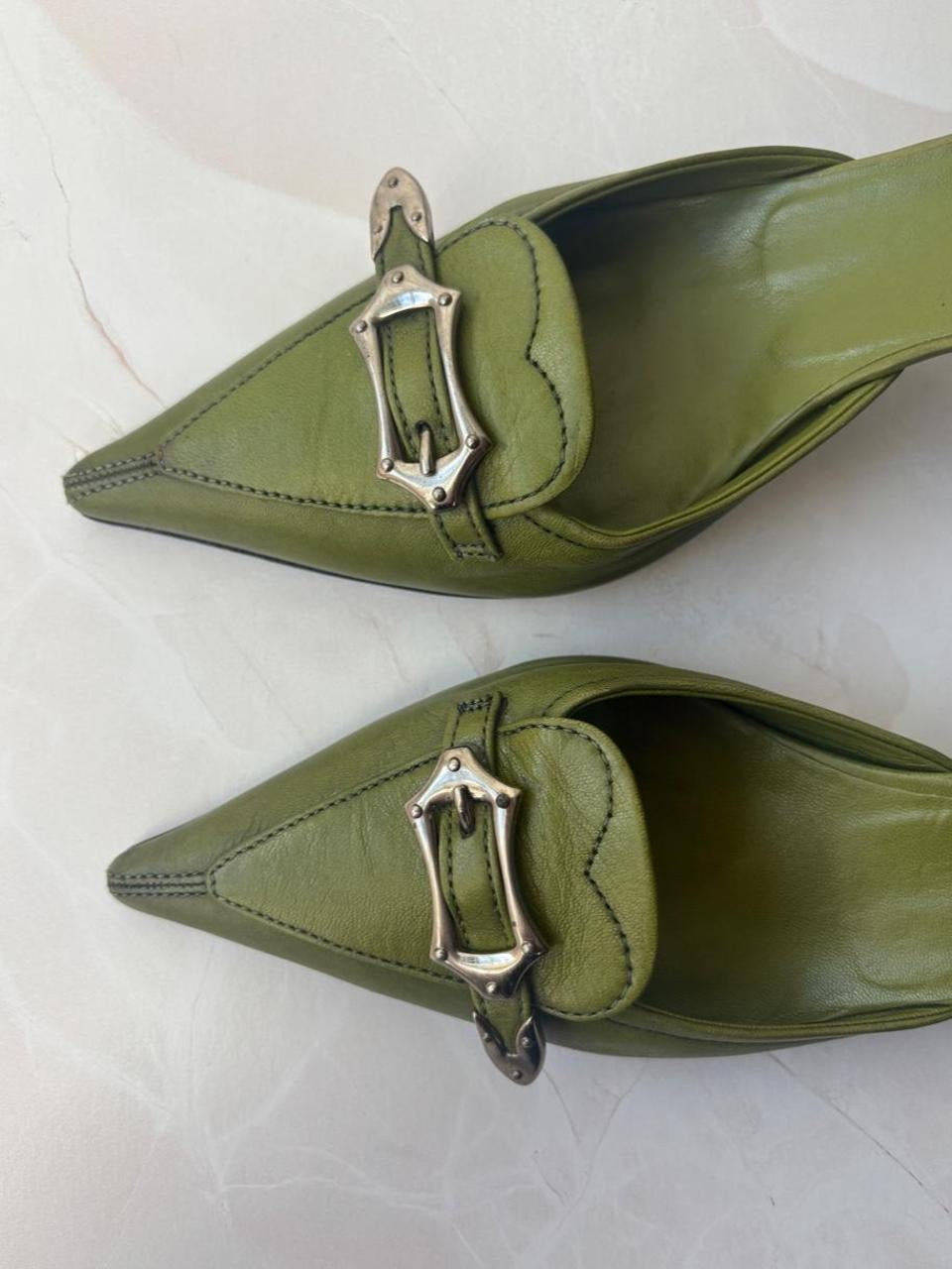 Prada EU 36 Olive Green Leather Pointed-toe Mule