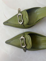 Prada EU 36 Olive Green Leather Pointed-toe Mule