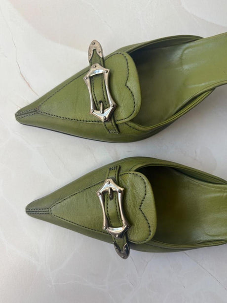 Prada EU 36 Olive Green Leather Pointed-toe Mule