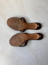 Jimmy Choo EU 39.5 Brown Leather Braided Thong Kitten Heel Sandal