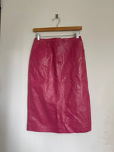 Hot pink leather midi pencil skirt