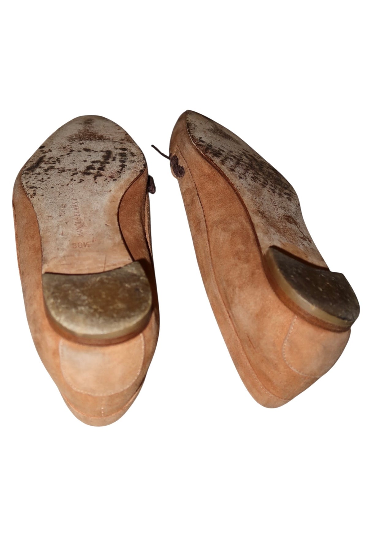 Manolo Blahnik camel suede flats with brown bows and details (38.5)
