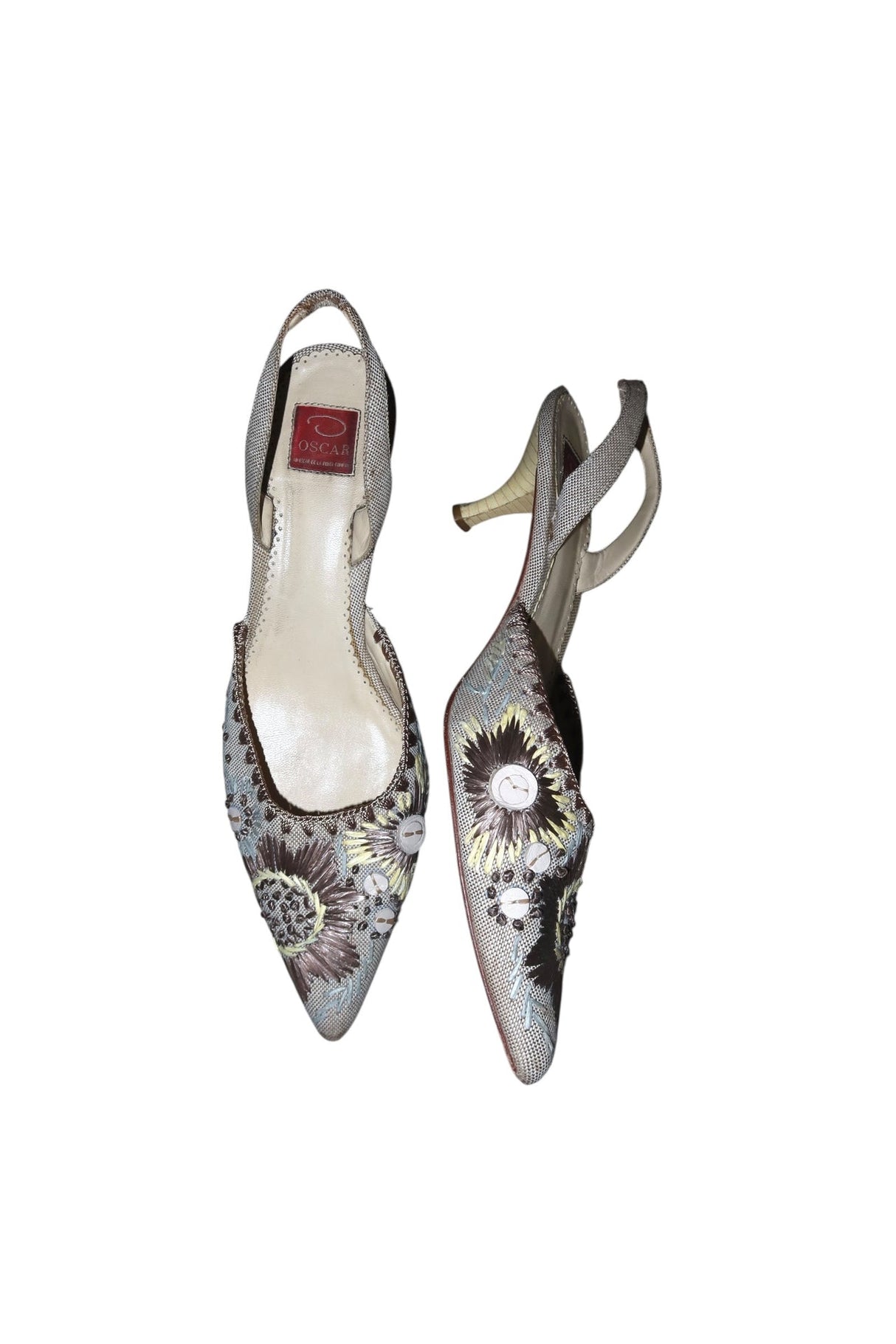 Oscar de la Renta tan floral embroidery slingback heels (9)