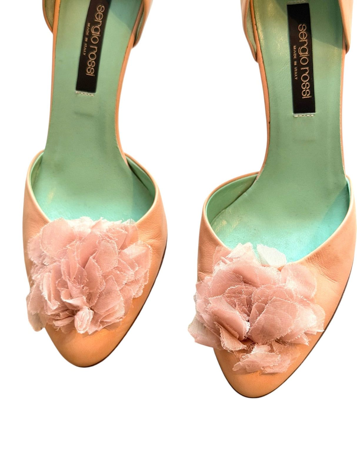 Sergio Rossi nude pink heels with tulle flower detail (35.5)