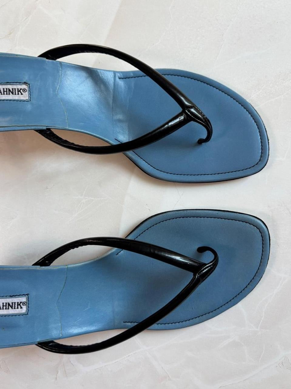 Manolo Blahnik EU 42 Black Patent Leather Thong Sandal