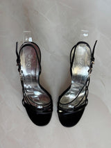 Gucci EU 38.5 Black Leather Strappy Slingback Sandal