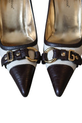 Dolce & Gabbana DG buckle canvas and brown leather heels (39.5)