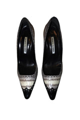 Manolo Blahnik black and snakeskin brogue style pump heels (38.5)