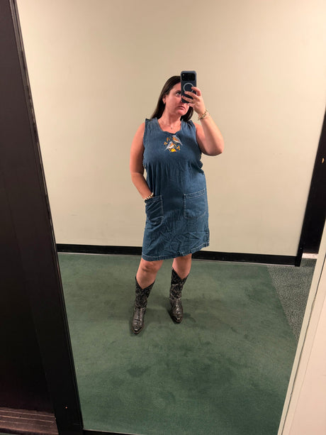 Denim dress with birds on it - sku tuv #65789