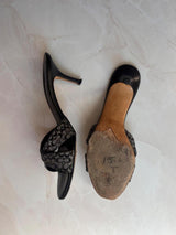 Coach US 7.5 Black Monogram Jacquard Mule