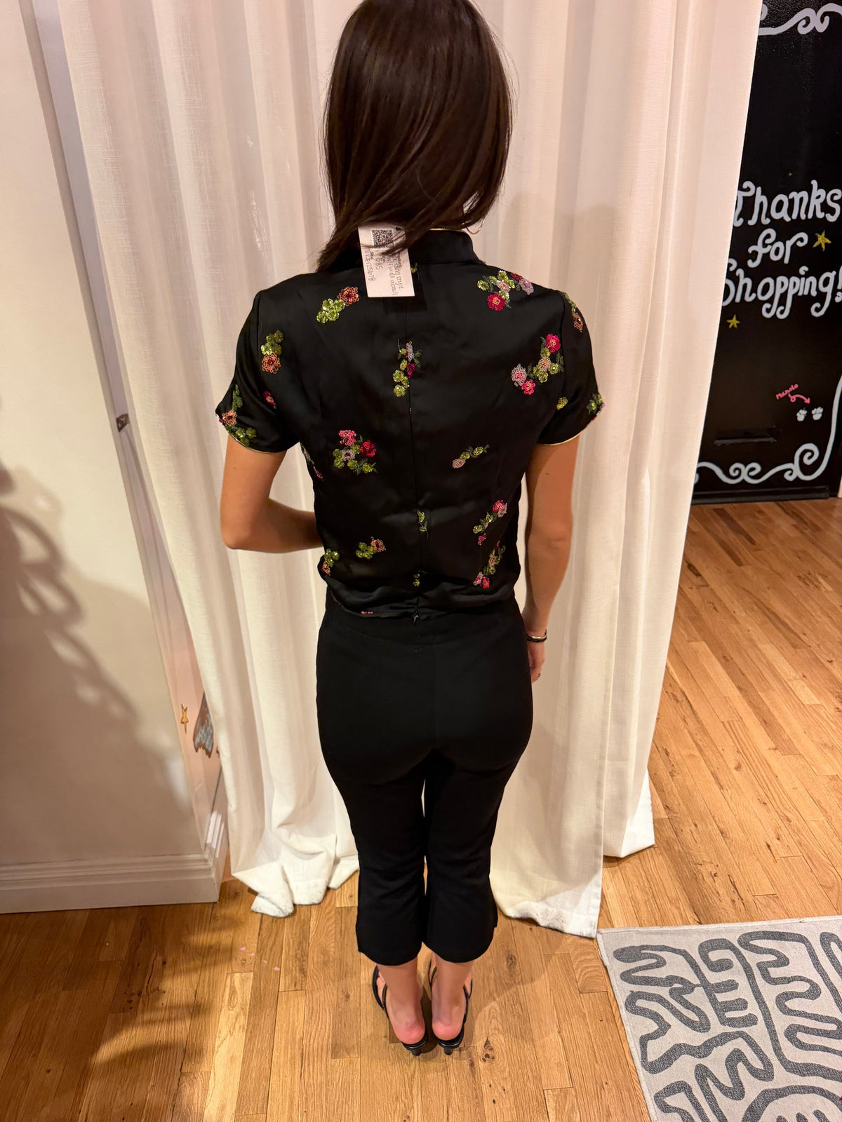 Black tang style top with floral details tuv #125678