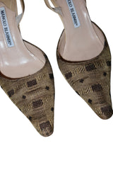 Manolo Blahnik beige/brown geometric slingback heels (36.5)