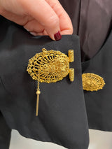 Vintage Studio 0001 Ferre Black Blazer with Gold Broach Detail size 8