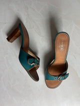 Coach US 11 Teal Leather Buckle Slide Sandal