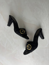 Coach US 6 Black Monogram Canvas Open-toe Block Heel Mule