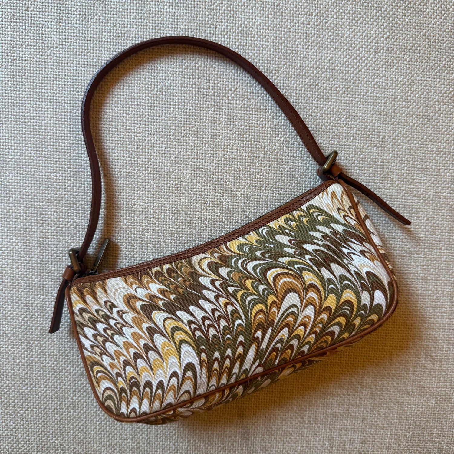 Celine authentic vintage 2000s y2k marble retro print green yellow and brown shoulder bag