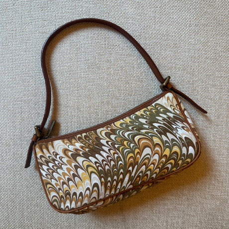 Celine authentic vintage 2000s y2k marble retro print green yellow and brown shoulder bag