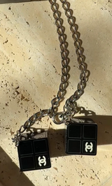 Chanel  spring 2004 by Karl Lagerfeld Black enamel CC Dice Lariat Necklace and Chain Belt