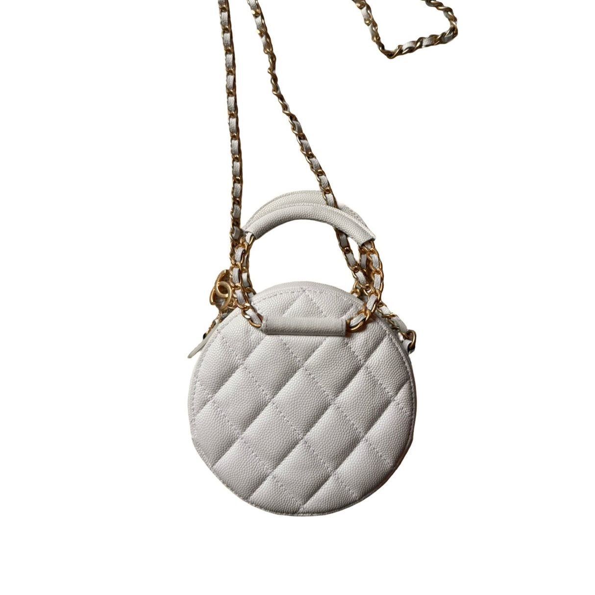 Chanel authentic white caviar leather round handbag two way 'in the loop' bridal 