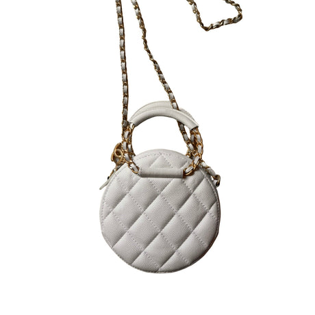 Chanel authentic white caviar leather round handbag two way 'in the loop' bridal 