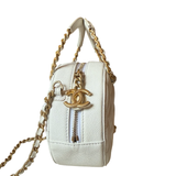 Chanel Authentic Caviar leather white round mini handbag with crossbody chain strap 