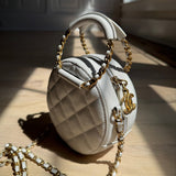 Chanel Caviar leather 'In The Loop' Round two way Bag White matelasse authentic