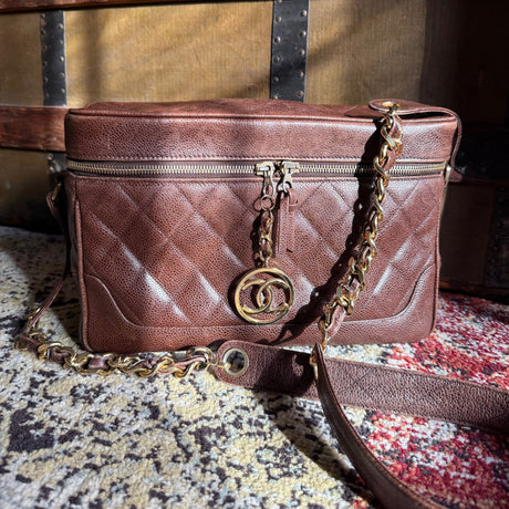 Chanel Vintage Caviar Leather Brown Camera Bag