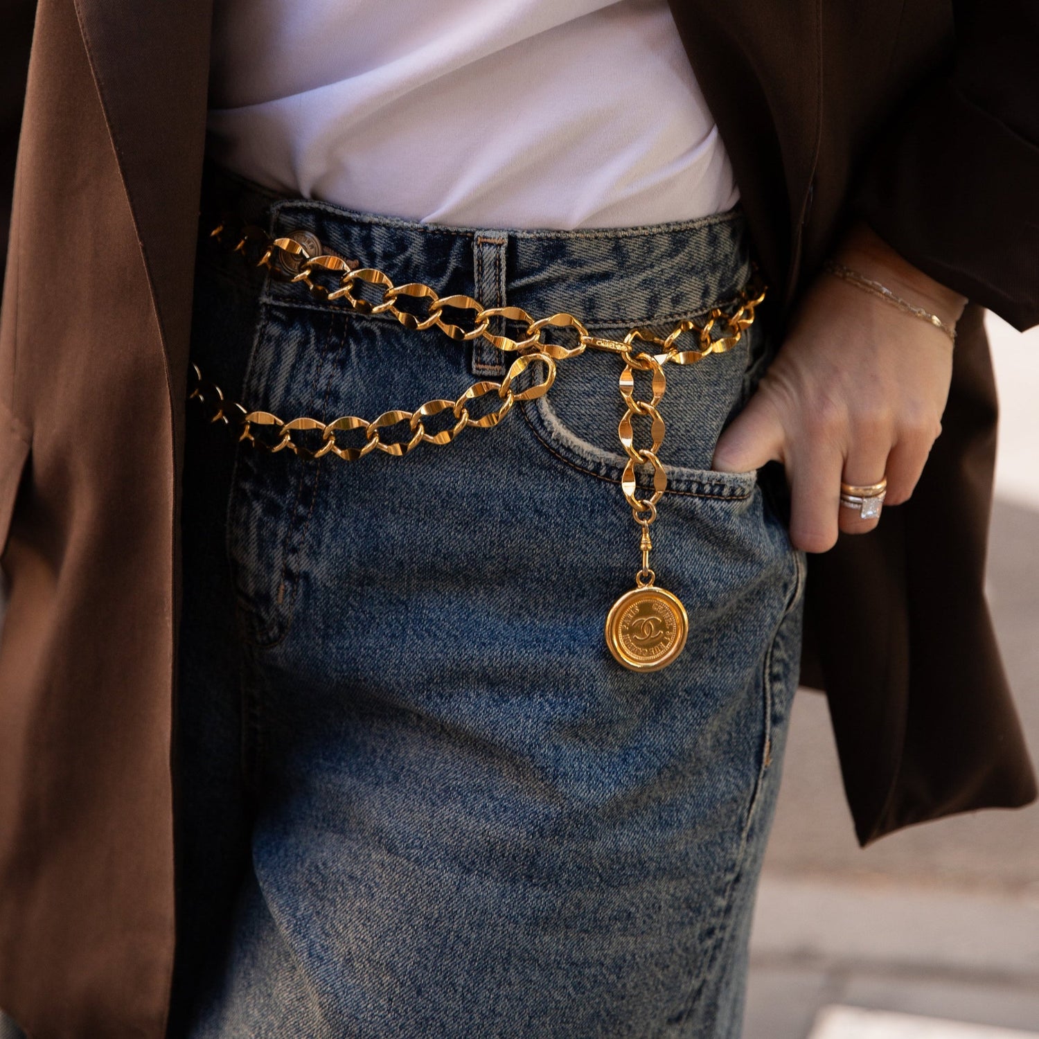 Vintage Chanel Chainlink Belt Gold Double Chain 90s