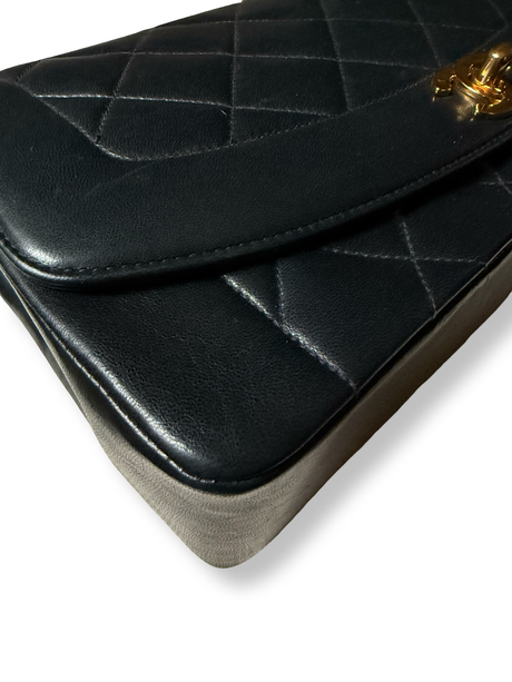Vintage 90s Chanel Authentic Diana Flap bag medium Black Lambskin 24k Gold Hardware