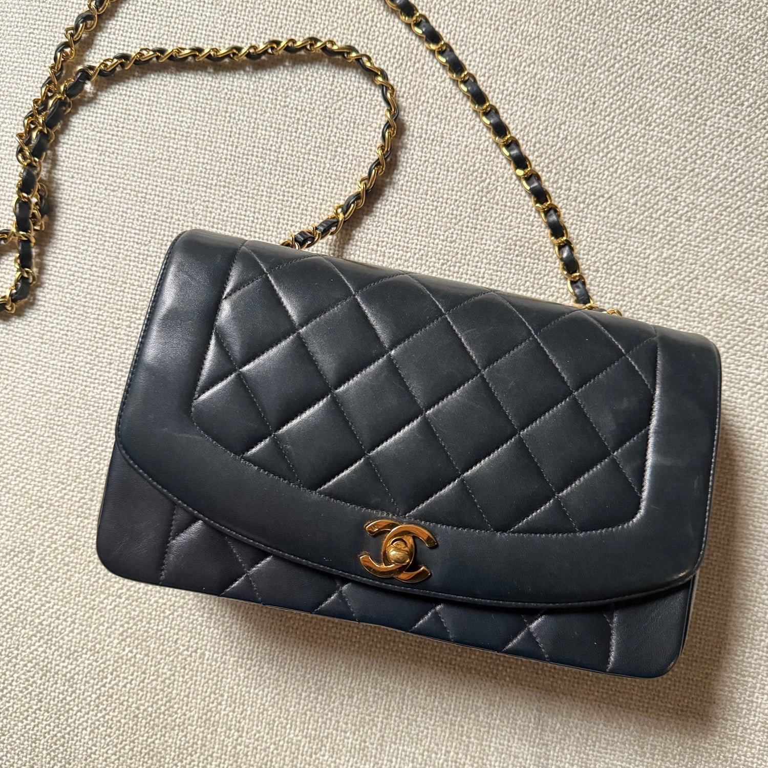 Chanel Vintage Diana Black Lambskin Medium Classic Flap Authentic