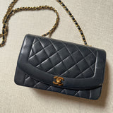Chanel Vintage Diana Black Lambskin Medium Classic Flap Authentic