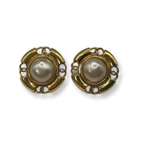 Chanel Vintage Pearl Gold Earrings Round Oversized