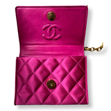 Vintage 90s authentic Chanel mini flap bag in hot pink satin matelasse 