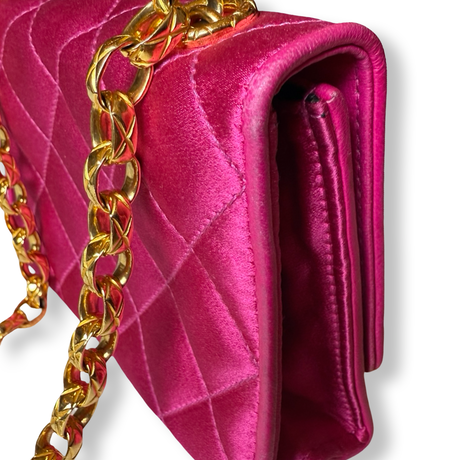 Chanel Vintage 90s Satin Matelasse mini flap Bijoux Chain authentic 