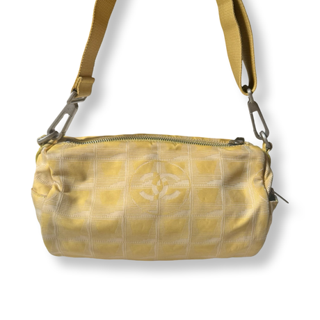 Chanel Vintage Travel Line Barrel Shoulder Bag Yellow 2000s Y2K style sporty authentic