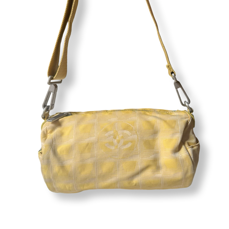 Chanel Vintage Travel Line Barrel Shoulder Bag Yellow 2000s Y2K style sporty authentic