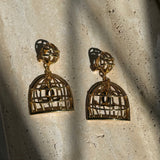 Chanel vintage 90s rare bird cage cc dangle earrings authentic gold plated