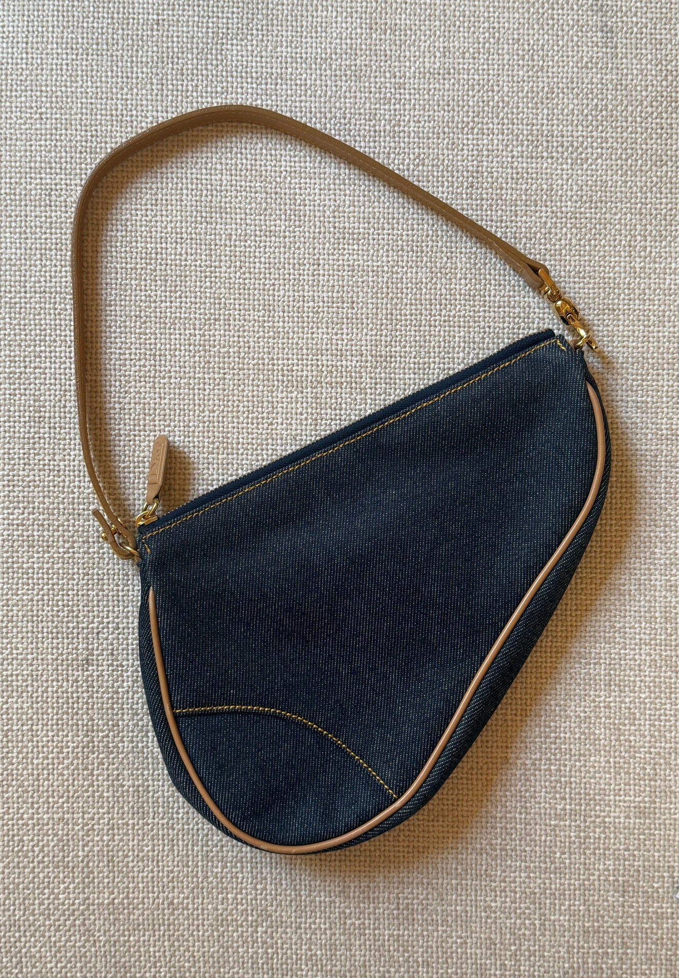 Christian Dior Vintage 00s Denim Saddle Pochette Dark rinse authentic with light leather piping