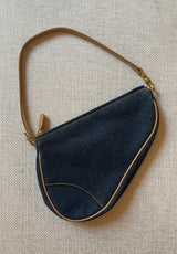 Christian Dior Vintage 00s Denim Saddle Pochette Dark rinse authentic with light leather piping