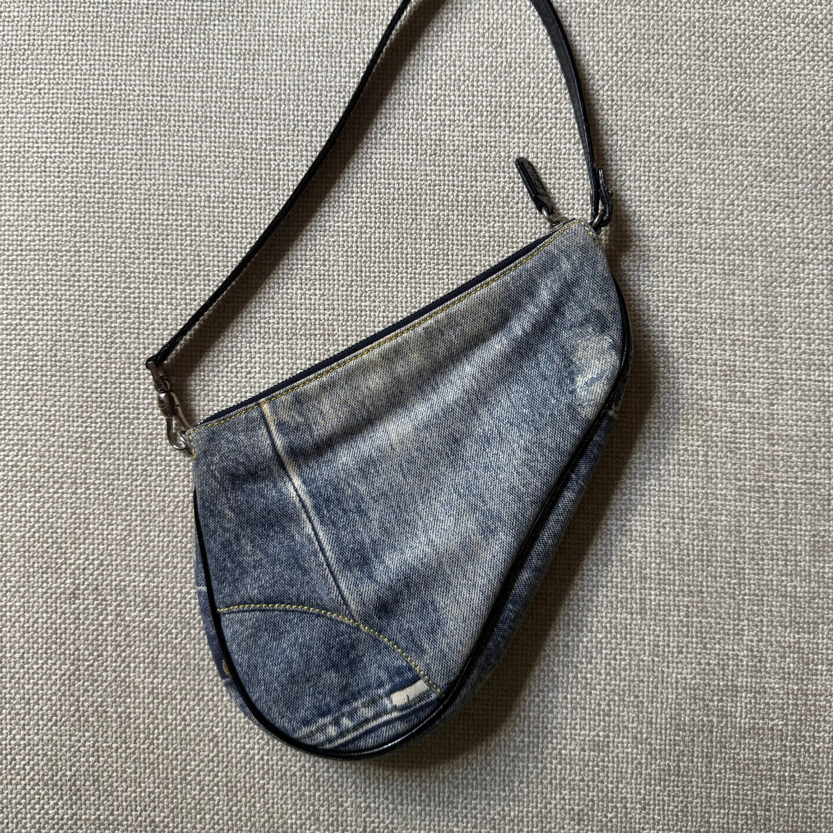 authentic Christian Dior Vintage 2001 by John Galliano Denim print Saddle shoulder  Bag Blue